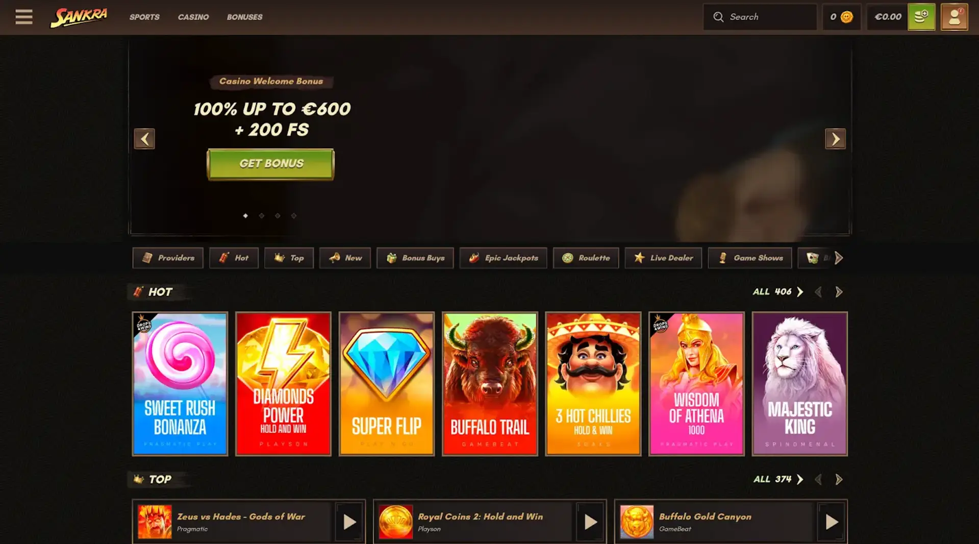 IOS Sankra casino website screenshot