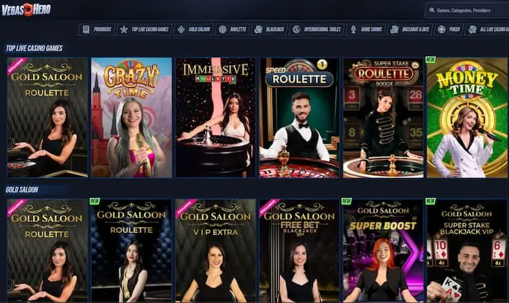 Vegas Hero casino website screenshot